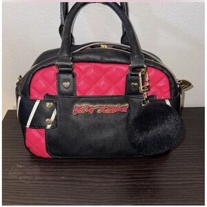 Betsy Johnson Pink floral Leather hand bag